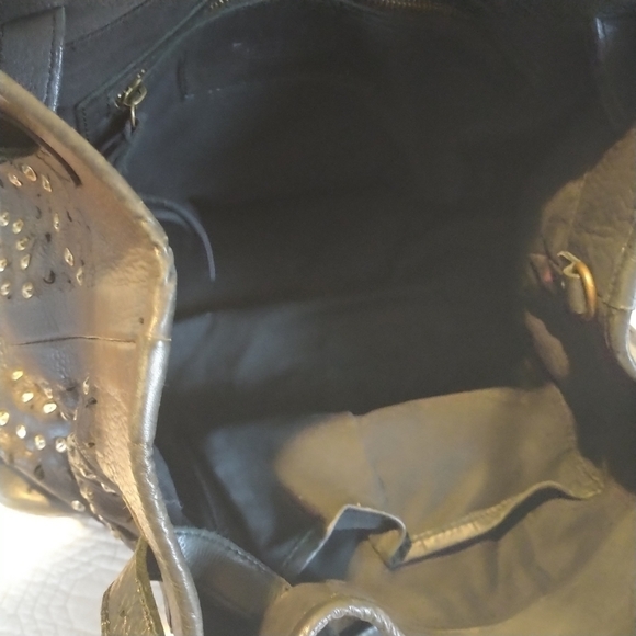 Platania Studded Lazer Cut Black Italian Leather Satchel with Swirl Design - Picture 11 of 14